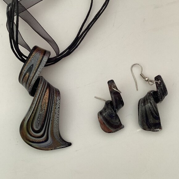 Art Glass Necklace + Earring Jewelry Set Pierced Ears Boho Goth Witchy Bohemian - Picture 1 of 5
